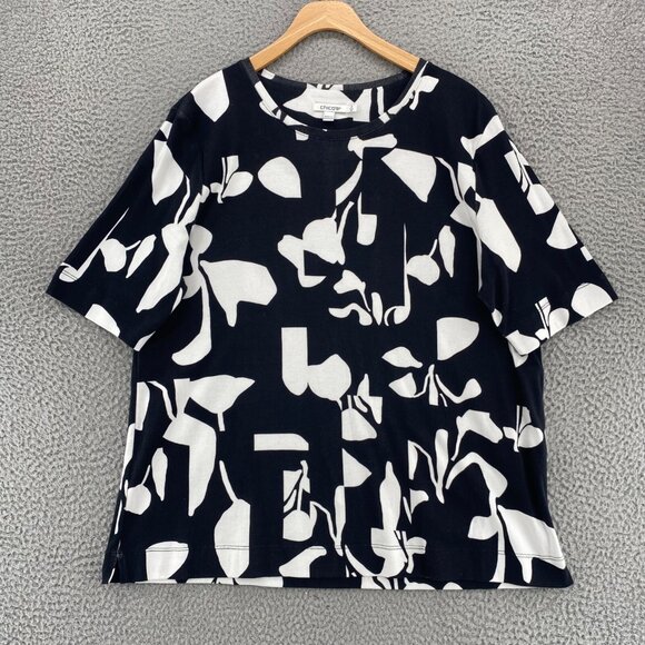 Chicos Top Women 3 US Extra Large Black White Abstract Everyday Elbow Sleeve Tee - Picture 1 of 9